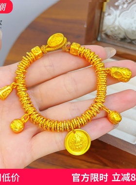 女沙金国风黄财神吞金兽盘缠手链