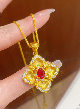 女沙金布契拉提红宝四叶花项链