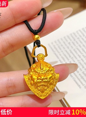 女沙金谛听瑞兽铃吊坠黑绳毛衣链