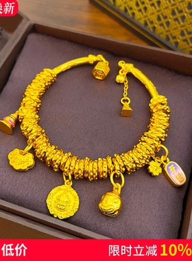 女沙金黄财神吞金兽如意盘缠手镯