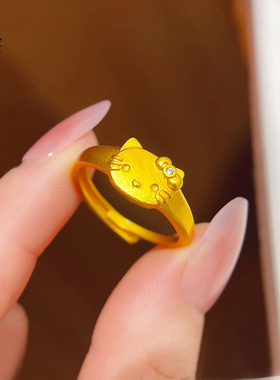 古法沙金点钻HelloKitty猫戒指女