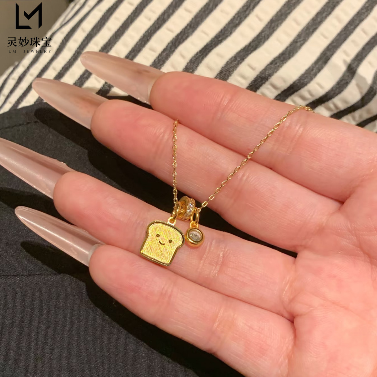 金店同款古法沙金点钻微笑吐司面包项链泡泡钻锁骨链日常百搭送礼