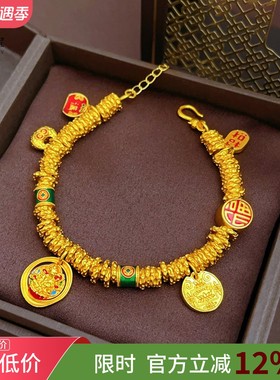 韦雪同款沙金珐琅彩黄财神小胖福盘缠手链国风五路财神手串送女友