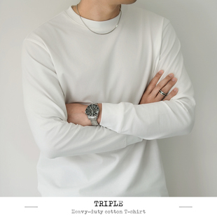 纯棉新疆棉磨毛白色圆领内搭卫衣衫 T恤打底美式 男春 男长袖 TRIPLE