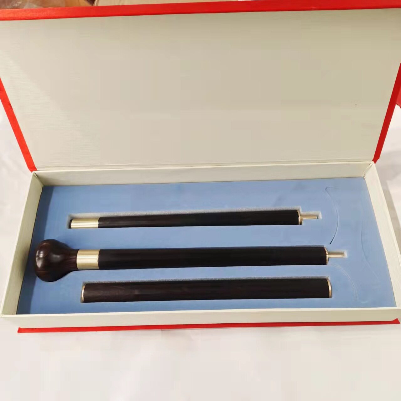 紫光檀三节拐杖礼盒装三节圆头拐杖送朋友礼盒拐杖礼