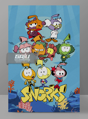 海底小精灵装饰画Snorks挂画小水精怀墙画旧动画片复古原创挂画