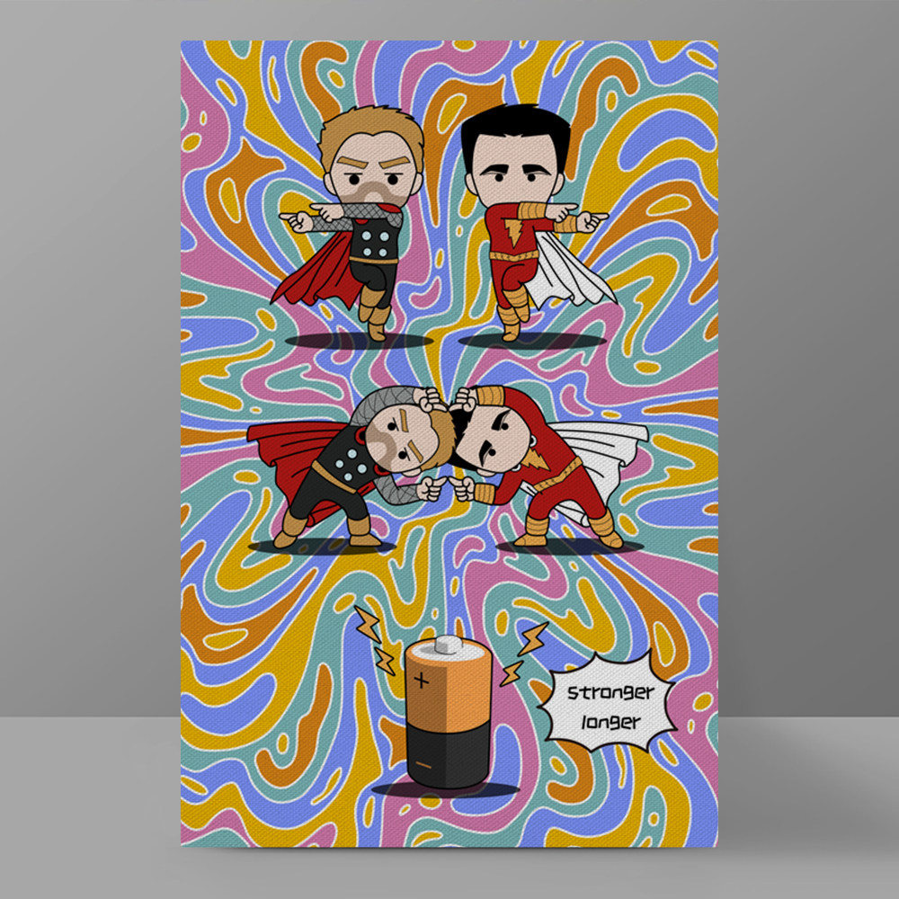 强力电源装饰画雷霆沙赞vs雷神索尔创意龙珠融合术原创设计挂画