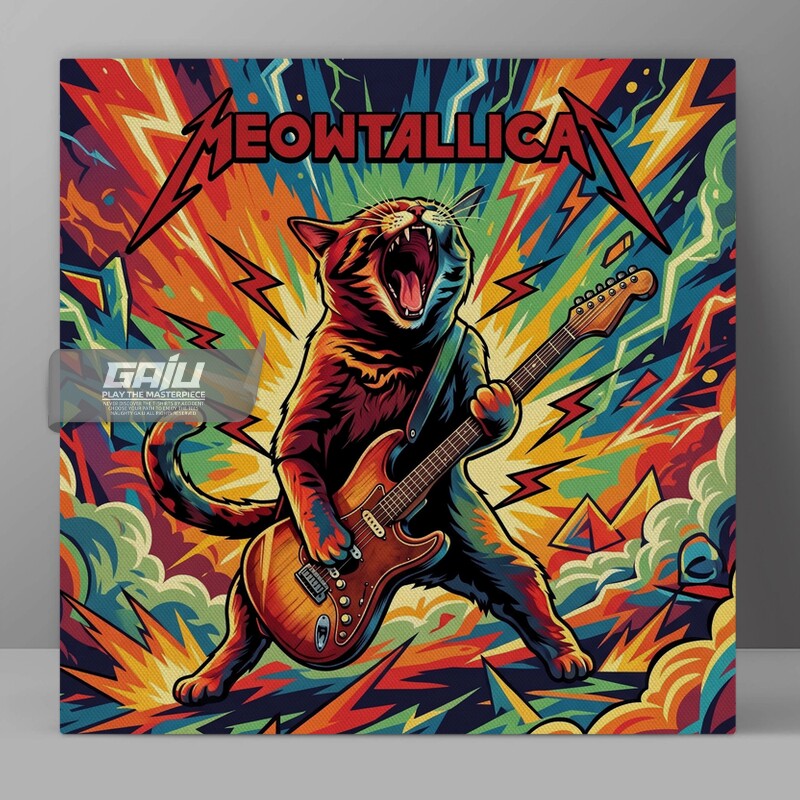 Meowtallica重金属摇滚装饰画Metallica致敬电吉他喵星人美式挂画