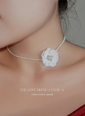 LANHEGE小米珠立体烫花锁骨链