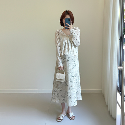 孕妇装夏套装时尚款新中式复古防晒开衫吊带碎花连衣裙两件套