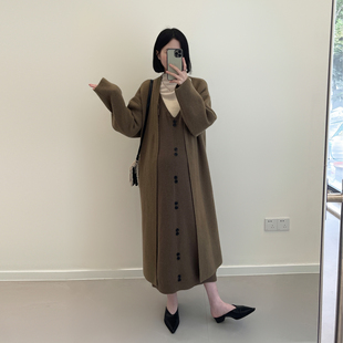 长款毛衣开衫外套女秋冬2024孕妇装慵懒风软糯宽松加厚针织衫大衣