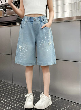 女童牛仔短裤夏季薄款烫钻蝴蝶五分裤儿童裤Butterfly Girl Jeans