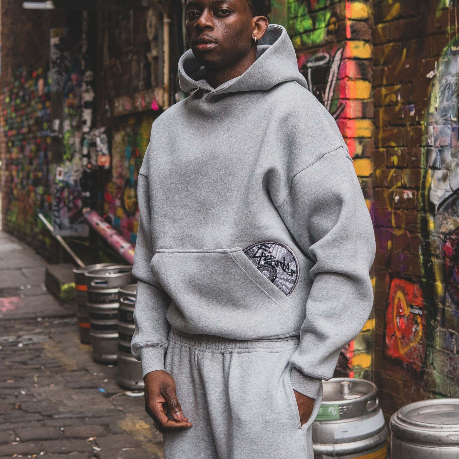 欧美Y2K个性复古CD光盘印花设计感卫衣卫裤套装套头运动连帽衫