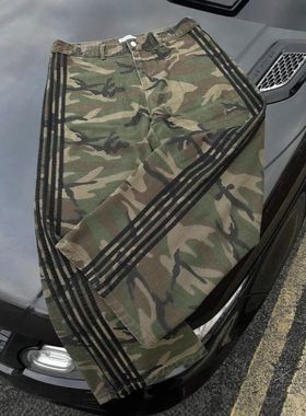 欧美迷彩条纹工装休闲裤25直筒阔腿长裤Camouflage striped pants