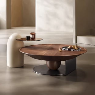 意式茶几轻奢高级感茶几设计师圆形中古风客厅茶几边几组合小户型