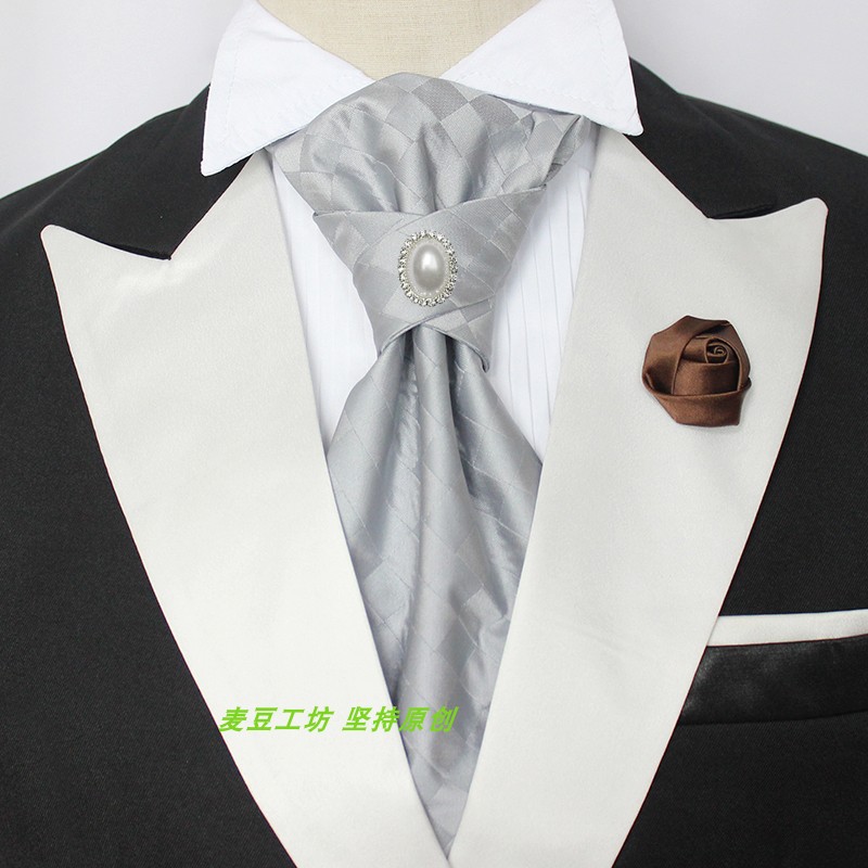 新款灰色复古香港结懒人免打礼服宽韩版领带摄影婚纱楼旅拍燕尾服