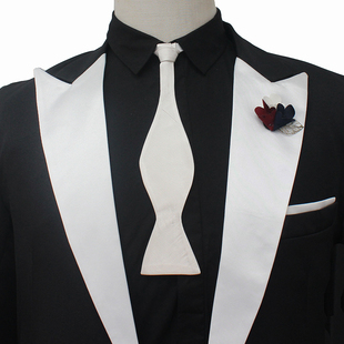 珍珠白色真丝桑蚕丝葫芦型领带免打婚纱旅拍燕尾服西服1259