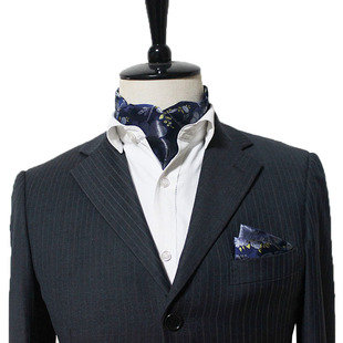 7635 潮A 新款 藏兰色白黄色真丝桑蚕丝领口巾长丝巾男围巾个性