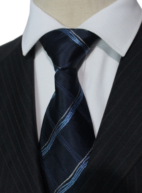 蓝色波浪线条商务正装百分百真丝桑蚕丝领带职业装男领带礼盒J163