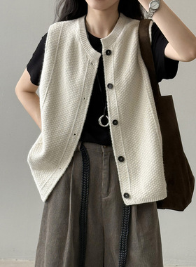 言双 复古纯色叠穿针织马甲女 秋季宽松慵懒风百搭显瘦上衣P119