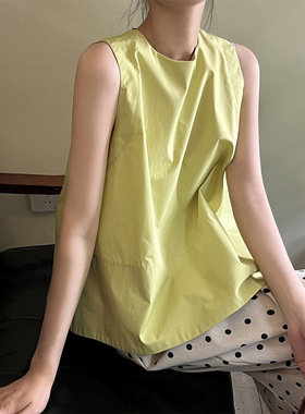 言双 温柔风甜美无袖衬衫女 夏季新款设计感小众宽松背心82031