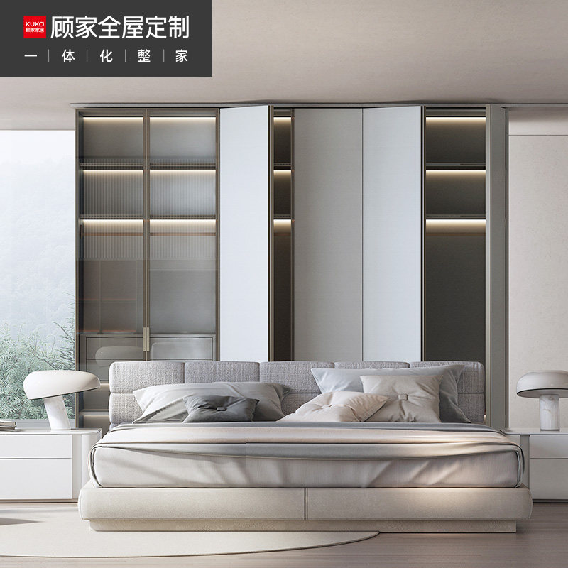 顾家家居定制衣柜卧室平开门衣柜衣帽间一门到顶柜新中式家具国潮