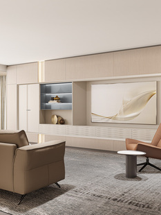 顾家全屋定制客厅电视柜背景墙一体满墙电视柜书柜书架组合舒雅