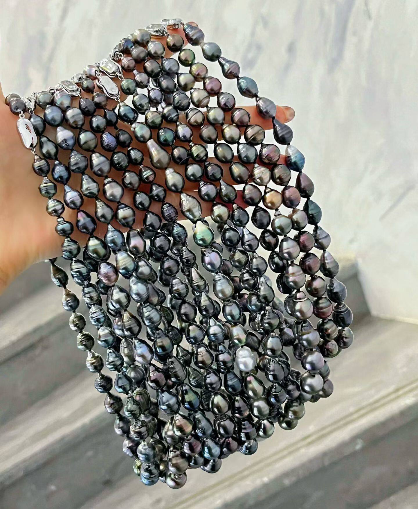 大溪地混彩螺纹巴洛克项链8-12mm天然海水螺纹串珠送礼带证书