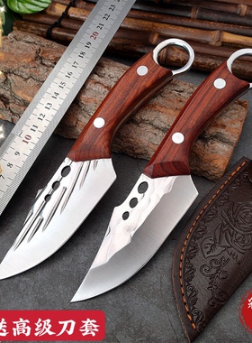龙泉锻打指环手把肉水果刀露营烤肉吃牛羊肉小刀厨房杀鱼剔骨开刃