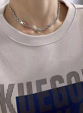 韩国新款s925镀银方块笑脸项链