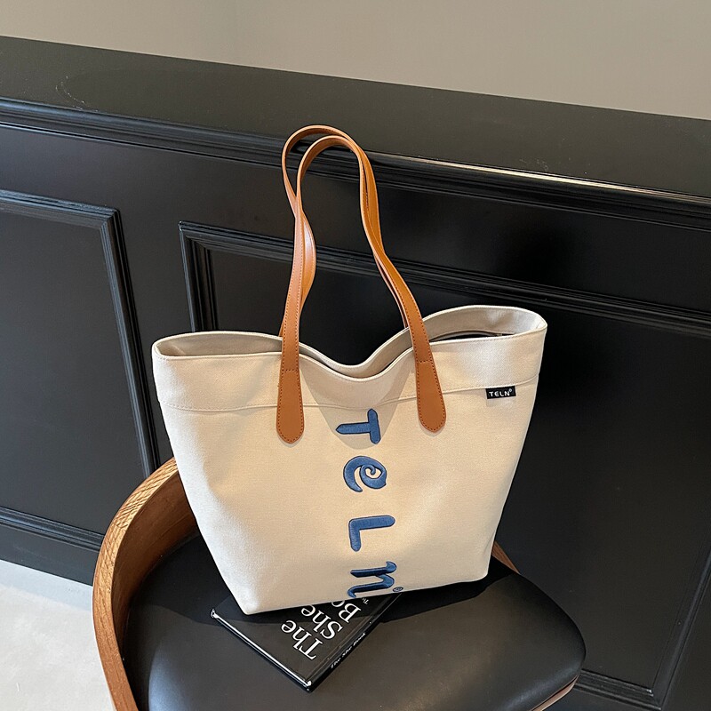 帆布包大容量包包休闲托特包布包刺绣简约百搭单肩包上班通勤女包