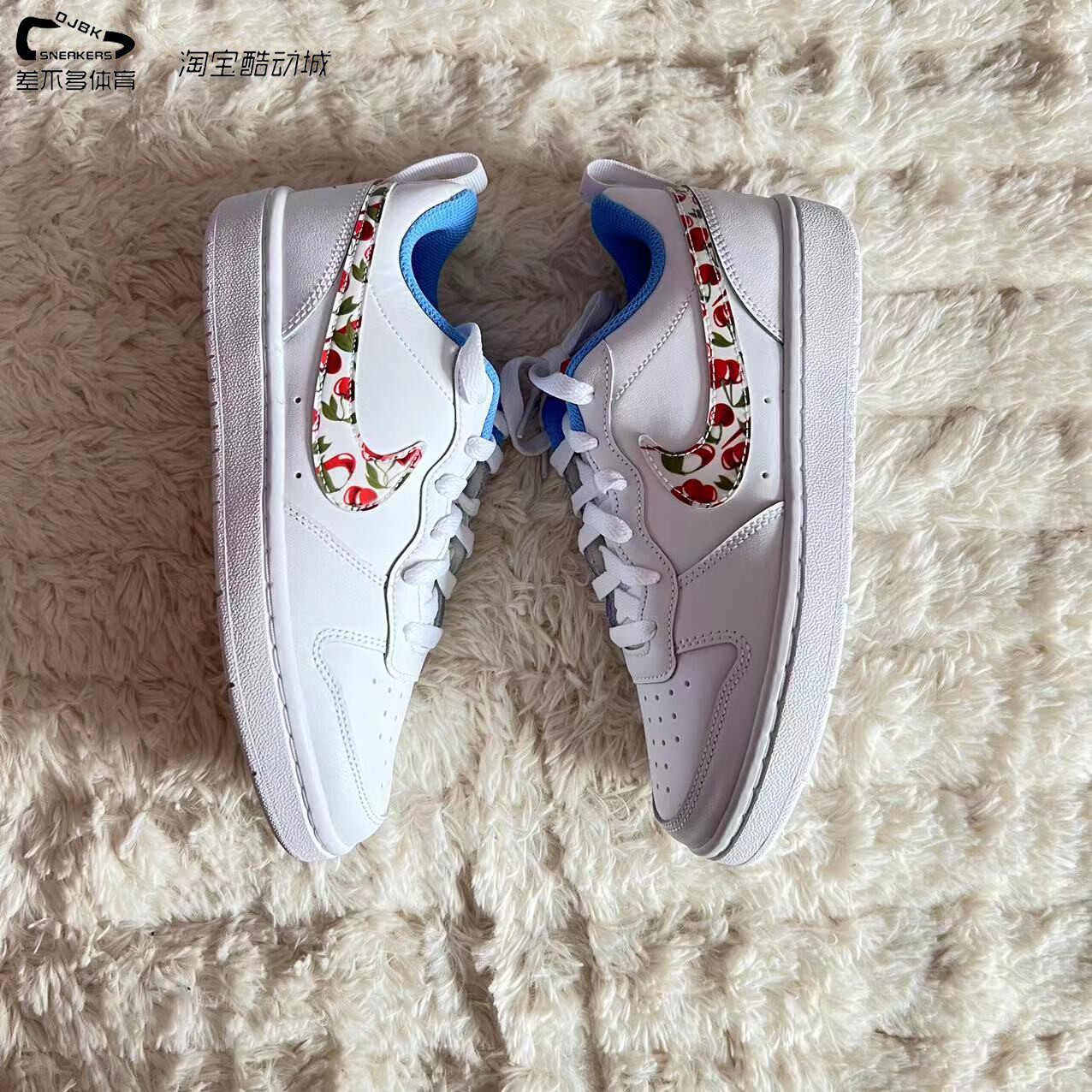 耐克Nike Court Borough Low 2 低帮板鞋樱桃 GS 白蓝 CJ2238-100