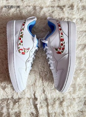 耐克Nike Court Borough Low 2 低帮板鞋樱桃 GS 白蓝 CJ2238-100