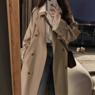 风衣外套女2025新款 大衣 春秋英伦风中长款 小个子高级感卡其色爆款