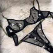 惟尼性感内衣超薄透明网纱绣花钢圈防下垂大胸显小聚拢文胸女士