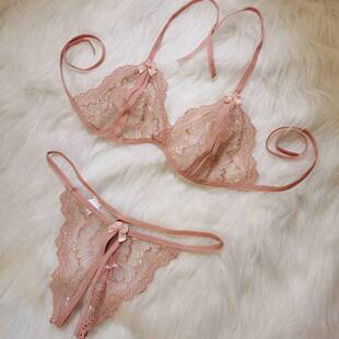 惟尼诗免穿脱方便户外女蕾丝开放扶她丁字裤情侣助兴趣内衣裤套装