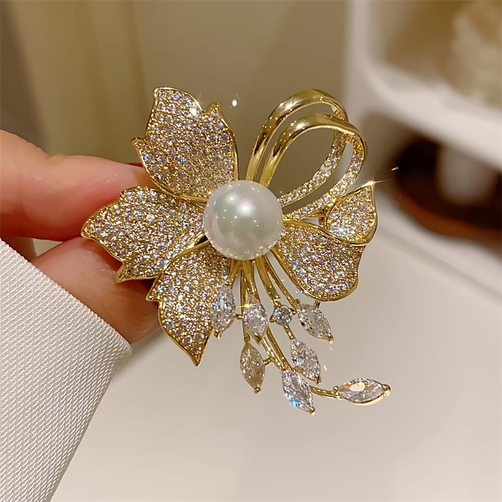高档珍珠胸针女高级感高端西装大衣胸花固定衣服别针防走光扣