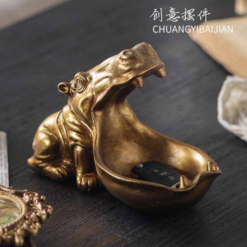 创意大嘴河马糖果盘玄关鞋柜钥匙收纳摆件家居装饰工艺品