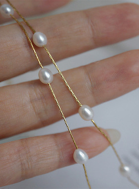 不掉色包金蛇骨项链珍珠