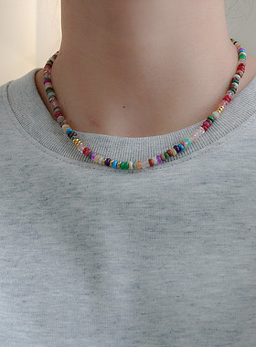 天然石女多彩项链度假风