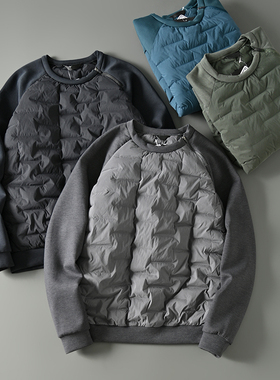 鸟家飞禽外贸男士秋冬户外无缝压胶绗缝C棉填充轻盈保暖加厚卫衣