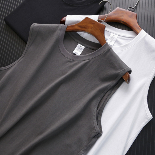 纯色运动无袖 新疆长绒棉 男士 夏季 T恤休闲背心坎肩T潮 亲肤舒适