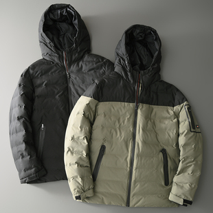 出口美国秋冬男士 户外防风防水无缝压胶保暖绗缝棉衣撞色连帽棉服