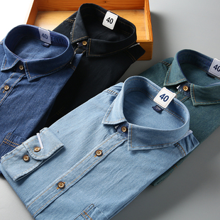 衬衣潮 工厂尾货翻领休闲百搭水洗牛仔衬衫 客供定制面料 外贸男装