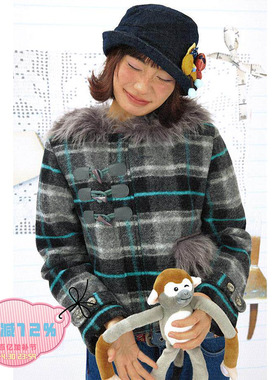 coconut系列 100%羊毛 加棉超保暖海军领毛呢格子外套