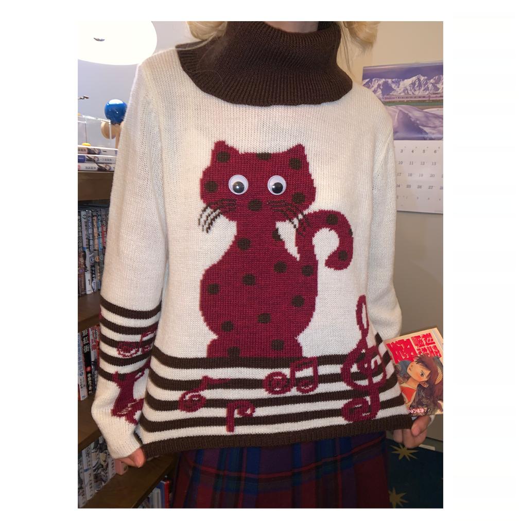 乐饿乐 ufooffice25新品 猫咪晕晕音符活动眼睛毛衣