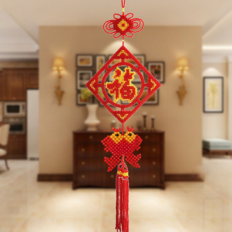 手工串珠团圆福中国结大挂件家居喜庆装饰玄关背景墙挂饰品成品,特色手工艺,中国结,淘宝优惠券,粉丝福利购,淘宝优惠卷