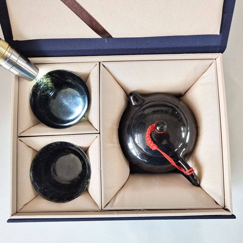 酒泉夜光杯祁连墨玉甘肃敦煌武山特产鸳鸯玉原石打磨大号茶碗正品