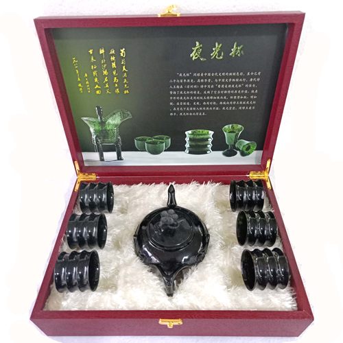 酒泉夜光杯祁连墨玉甘肃特产酒杯茶杯套装天然玉石武山鸳鸯玉正品