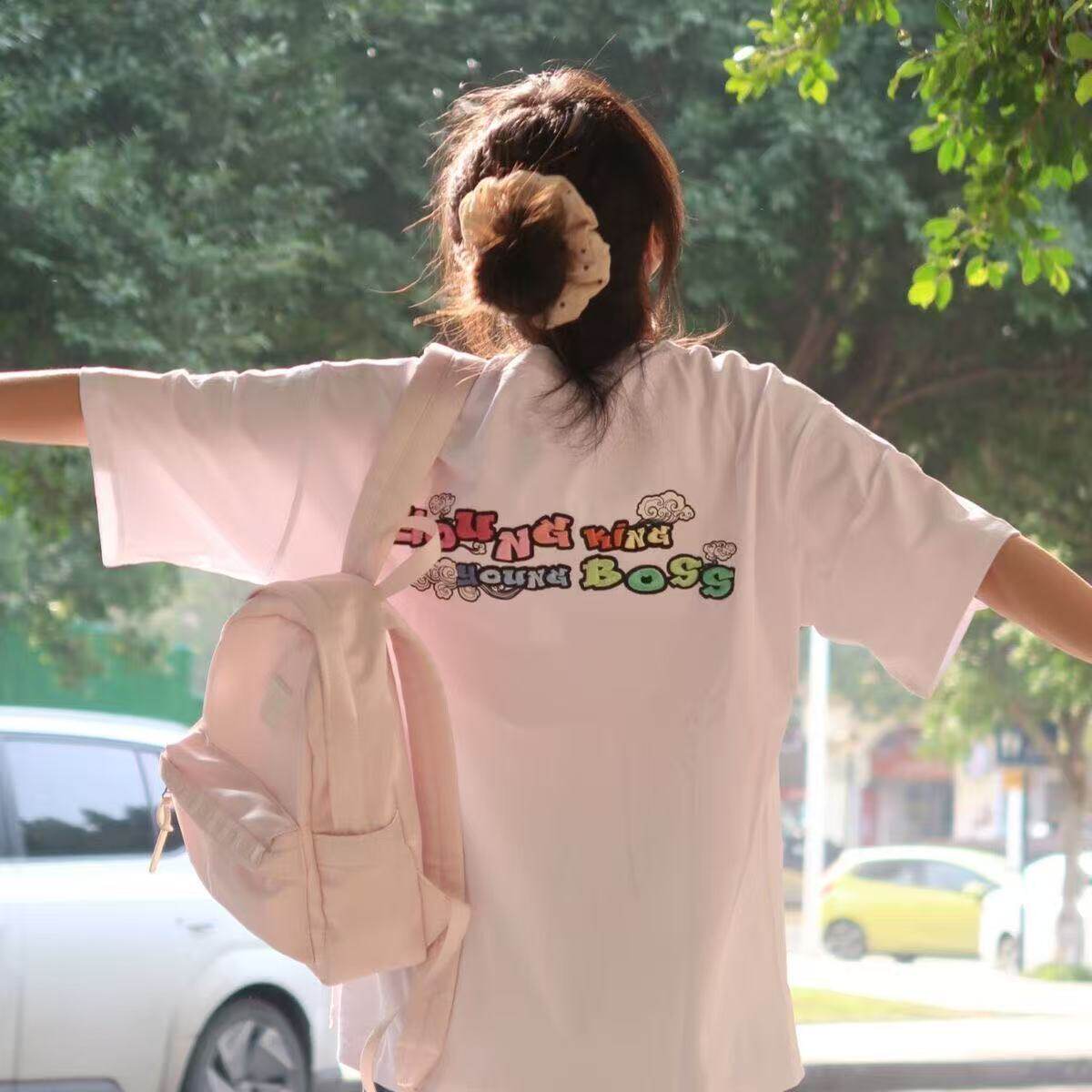 100%纯棉重磅白色潮牌短袖t恤女款2025新款夏季设计感小众上衣ins